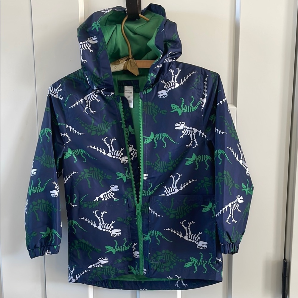 Kids Dinosaur Print Rain Jacket - Blue and Green